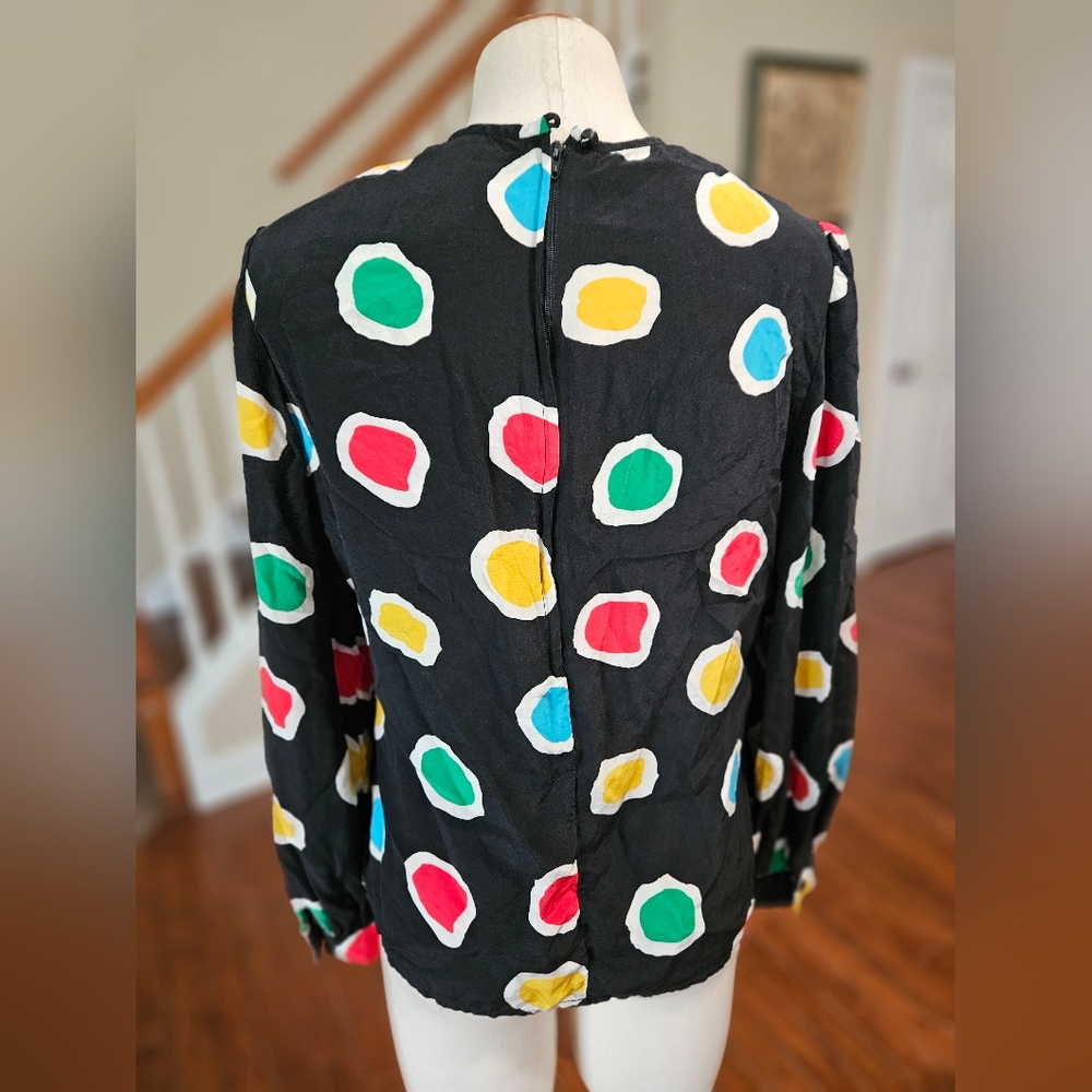 100% silk Colorful Polka Dot Women's Blouse - Picture 3 of 5
